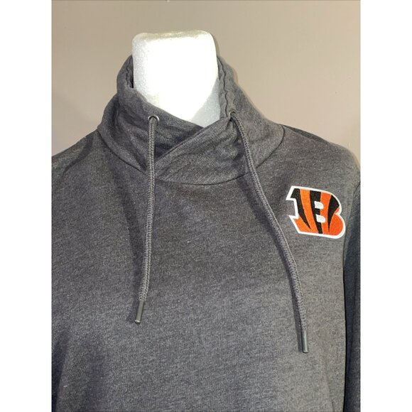 NFL Cincinnati Bengals Sweatshirt Gray Patch Mock Neck Pouch Pocket Drawstring L - Picture 2 of 10